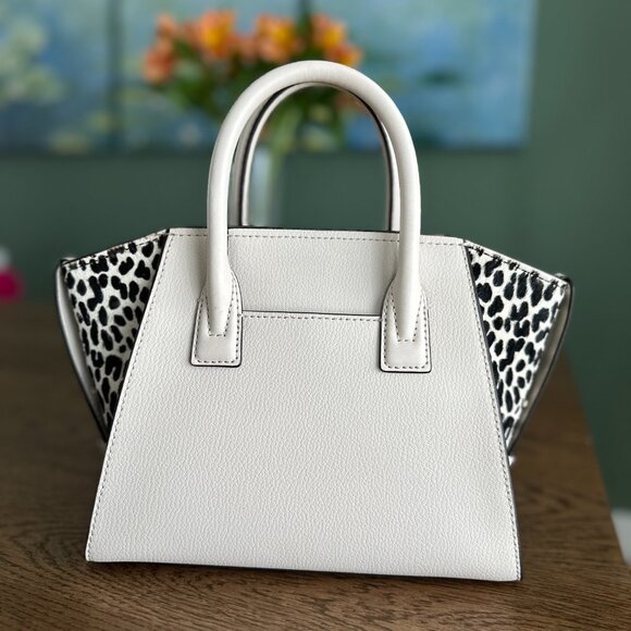 NWT!New! Avril Small Leather and Cheetah Print Calf Hair Satchel -White Cheetah - Picture 6 of 11